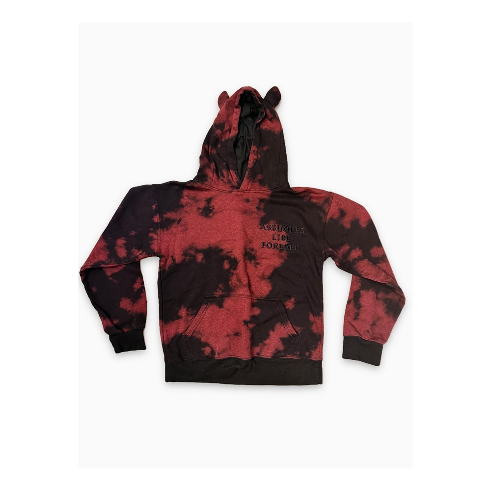 Assholes Live Forever Red Black Tie Dye Devil Horn Hoodie Mens Small Streetwear